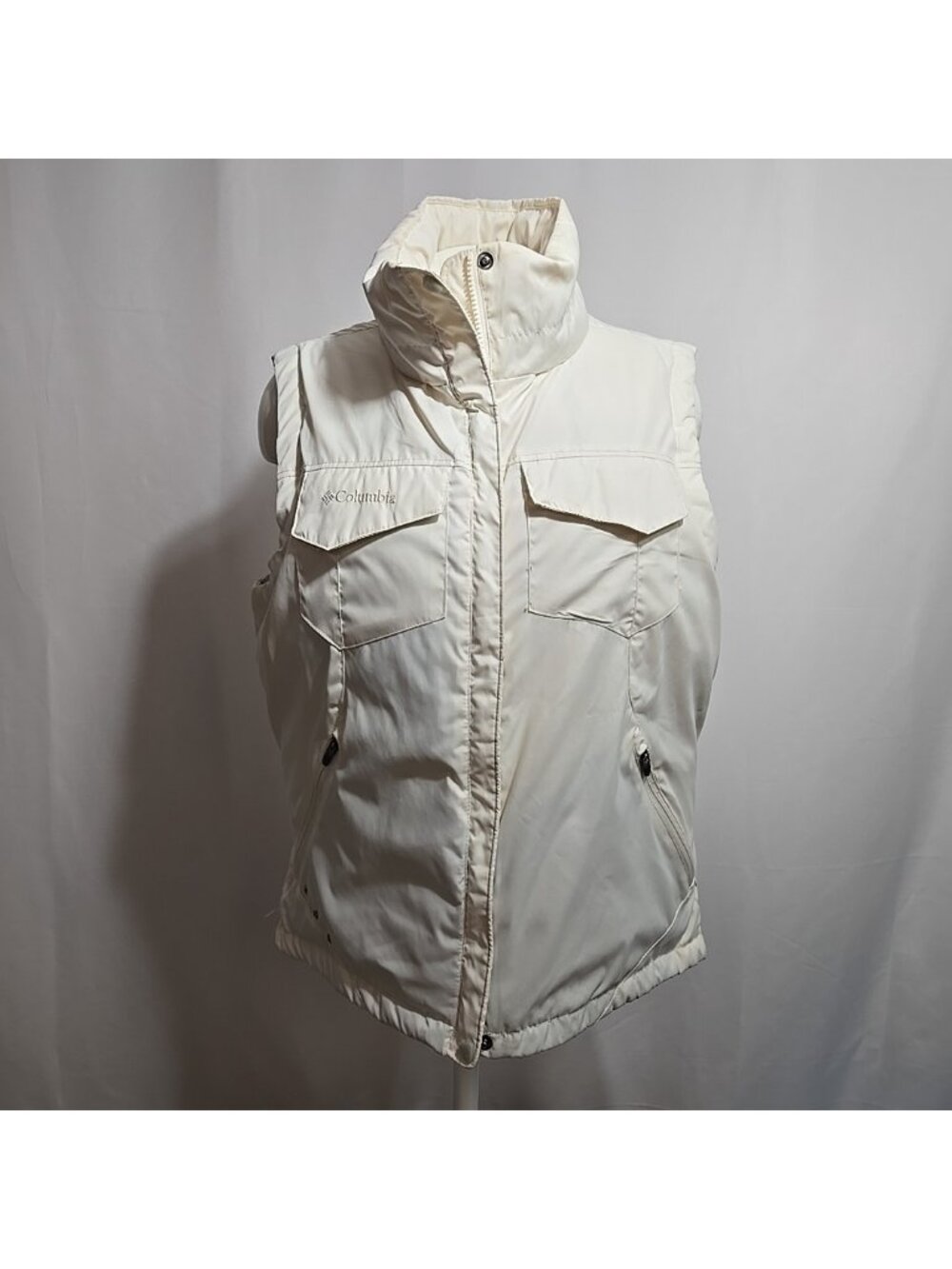 Columbia Down Puffer Vest Womens Size Large White *MISSING HOOD*